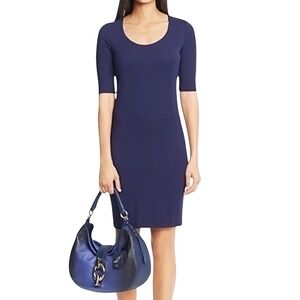 Diane Von Furstenberg Blue Sheath Midi Dress Scoop Neck